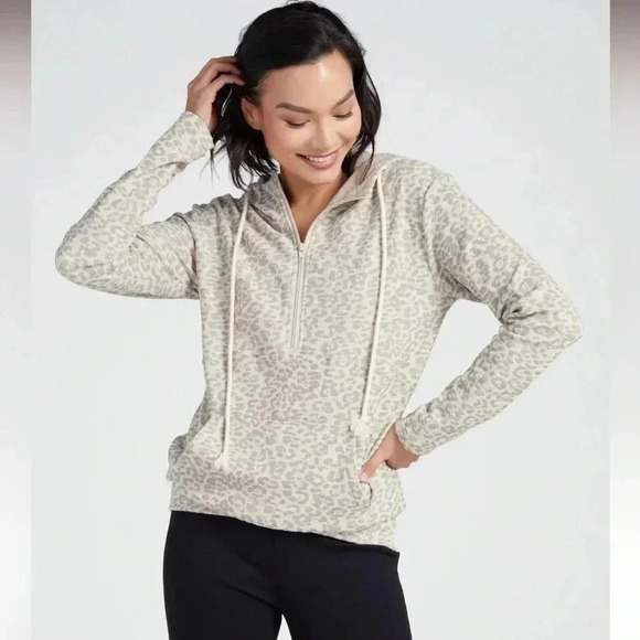 Vanilla Bay Leopard Print Half Zip Hoodie - Picture 1 of 7